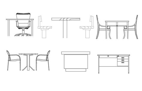 Elevation Of Table And Chair Units D View Furniture Block Autocad File