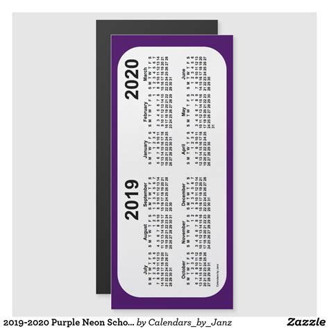 2019 2020 Purple Neon School Year Calendar By Janz Custom Calendar