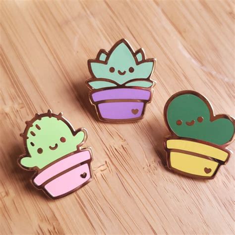 Ugly Garden Cute Cactus Enamel Pin Set Succulent Pin Prickly Pear