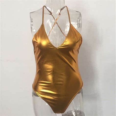 sexy golden swimwear women one piece swimsuit gilding solid bathing suit woman summer swimming