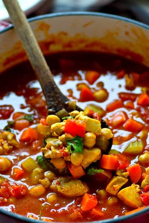 Add the peppers, tomatoes and stock. One-Pot Moroccan Chicken Chickpea Soup