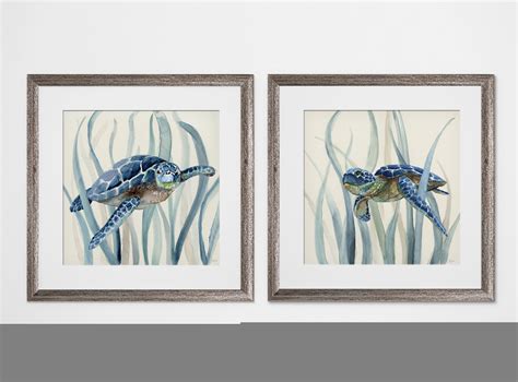 Highland Dunes Turquoise Sea Turtle Watercolor Painting Print On