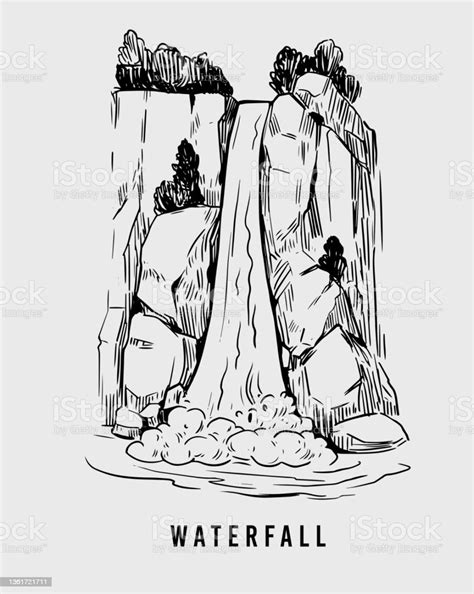 Waterfall Sketch Hand Drawn Vector Illustration Stock Illustration