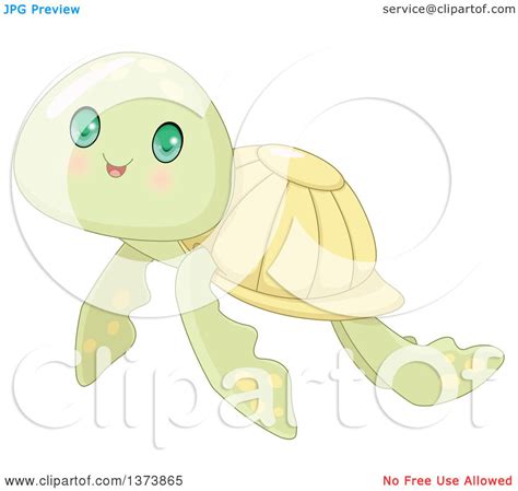 Clipart Of A Cute Baby Sea Turtle With Big Green Eyes Royalty Free