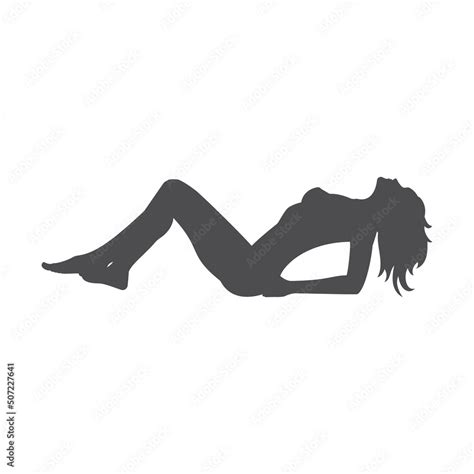 Sexy Naked Woman With Long Hair Lying Monochrome Silhouette Vector