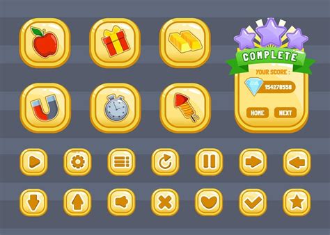 Design For Complete Set Of Score Button Game Pop Up Icon Window And