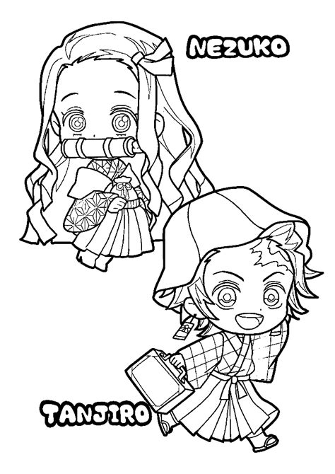 Chibi Nezuko And Tanjiro Coloring Page Free Printable Coloring Pages