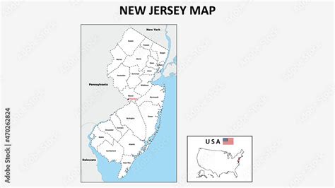 New Jersey Map Political Map Of New Jersey With Boundaries In White