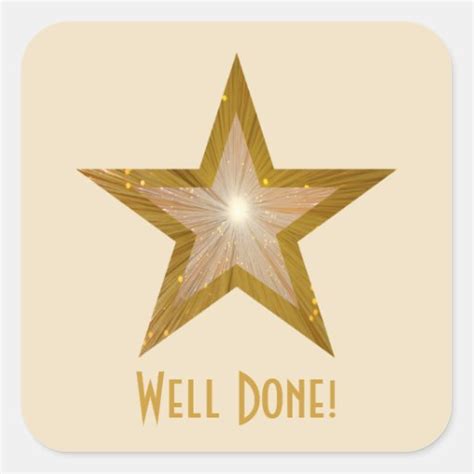 Gold Star Well Done Square Sticker Cream Zazzle