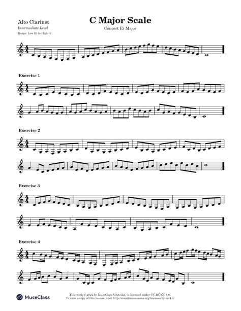 Concert Eb Major Scale Exercises Intermediate For Alto Clarinet Sheet
