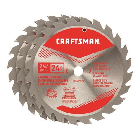 Craftsman circular saws are available to meet your needs. CRAFTSMAN 3-Pack 7-1/4-in 24-Tooth High-Speed Steel ...
