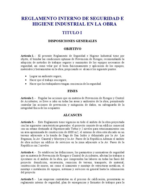 Reglamento Interno de Seguridad | Seguridad y salud ocupacional | La