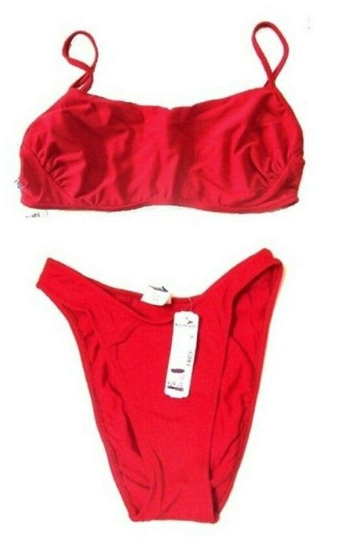 Sunsets Red Bandeau Scoop Bottoms Bikini Swimsuit Size D Cup Top Xs