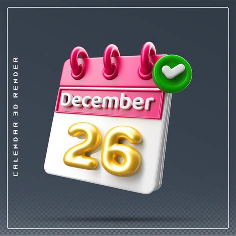 Premium Psd 26th December Calendar With Checklist Icon 3d Render
