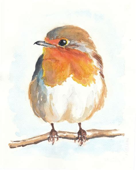 English Robin Original Watercolour Painting 8x10