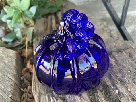 Cobalt Blue Glass Pumpkin 425 Hand Blown Squash Etsy
