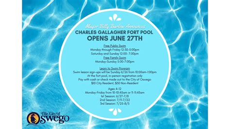 Oswego County Todaymayor Barlow Announces Charles E Gallagher Pool