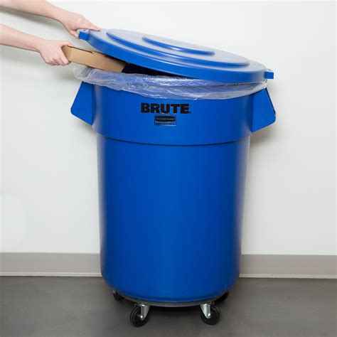 Rubbermaid Brute 55 Gallon Blue Round Trash Can With Lid And Dolly