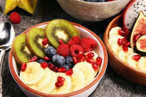 Fruit Bowl Bowl Of Healthy Fresh Fruit Salad On Rustic Background