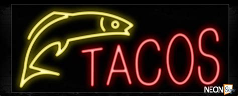 Tacos In Red With Fish Logo Neon Sign