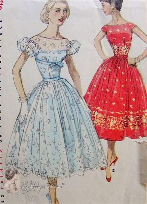 1950s Beautiful Evening Party Dress Pattern Fitted Midriff Empire