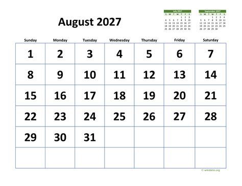 August 2027 Calendar With Extra Large Dates