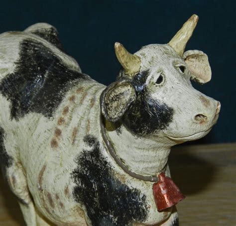 Nice Resin Folk Art Cow On Wheels Fun And Whimsical Ebay
