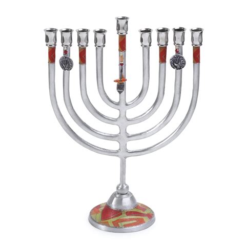 Colorful Aluminum Hanukkah Menorah With Dreidel Charm Lily Art