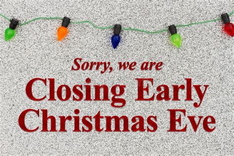 Closing Early Christmas Eve Message With Christmas Lights Stock Image