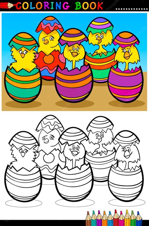 premium vector cartoon chicks in easter eggs coloring page
