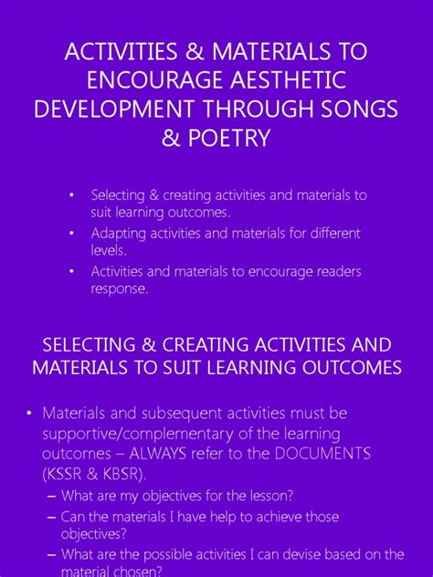 Activities And Materials To Encourage Aesthetic Development Through Songs