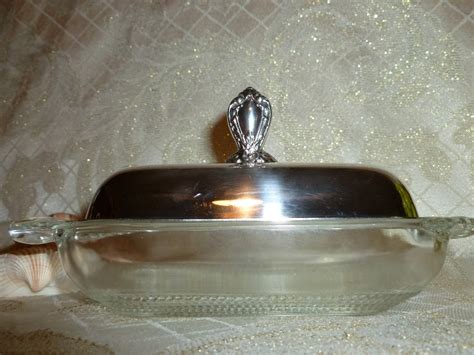 Vintage Butter Dish Rogers Bros IS Lid Heart Finial Stainless Steel With Lovely Ornate