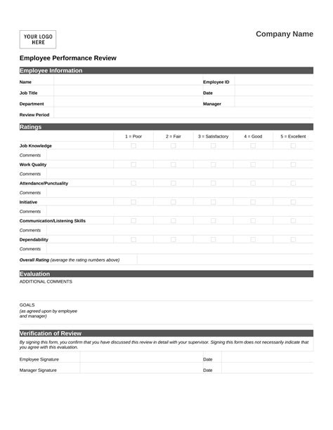 Printable Performance Review Forms