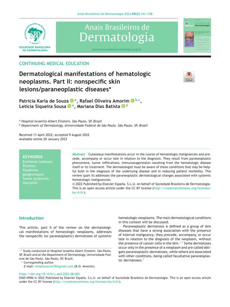 Pdf Dermatological Manifestations Of Hematologic Neoplasms Part Ii