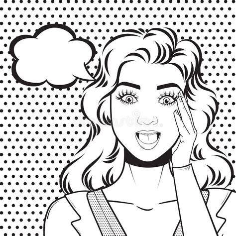 Pop Art Surprised Woman Face With Thinking Cloud Retro Comics Blonde
