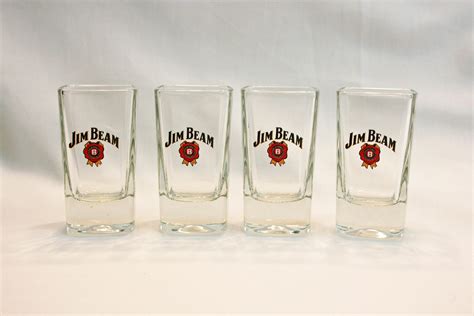 Set Of Four Square Jim Beam Shot Glasses Made In Usa Whiskey Shot Glass Bourbon Shot Glasses