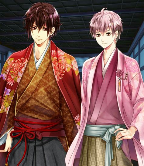 Two Men In Kimonos Standing Next To Each Other With Their Hands On