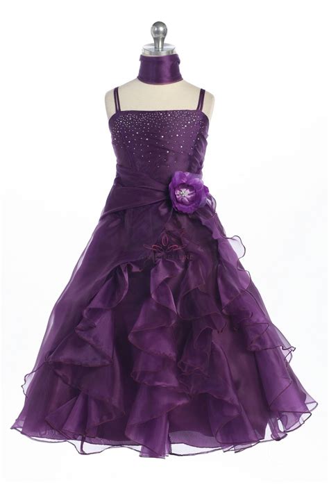 Plum Jeweled Bodice Ruffle Layered Organza Flower Girl Dress Lilac