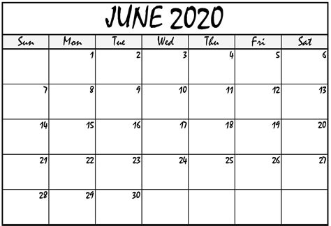 Free June Calendar 2020 Printable Template In Pdf Word Excel