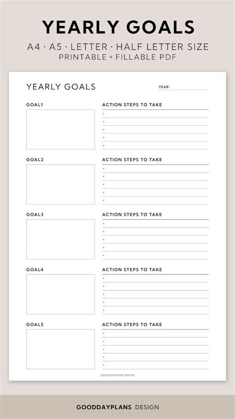 Yearly Goals Plan Yearly Planner Printable Yearly Schedule Template