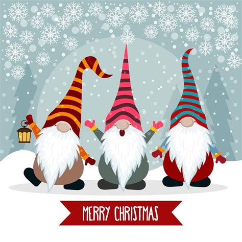 Christmas Card With Funny Gnomes Stock Vector Illustration Of Culture