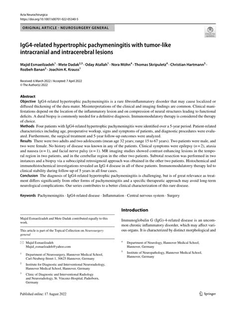 Pdf Igg4 Related Hypertrophic Pachymeningitis With Tumor Like