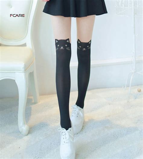 Fcare Free Shipping Harajuku Cat Stitching Over Knee Pantyhose High Stockings Cute Stockings In