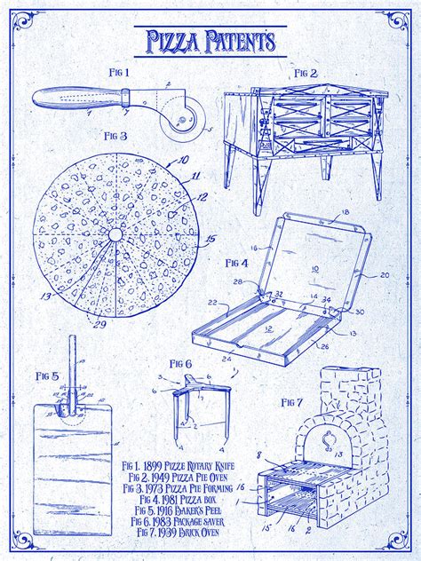 Pizza Patents Blueprint Print Drawing By Greg Edwards Pixels