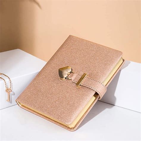 buy champagne b6 heart shaped combination lock diary with key pu leather journal diary with lock