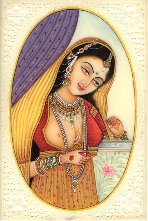 Indian Miniature Painting Handmade Princess Watercolor Portrait Folk Decor Art