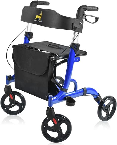 Heavy Duty Rolling 4 Wheeled Senior Standing Walker With Seat And Brak