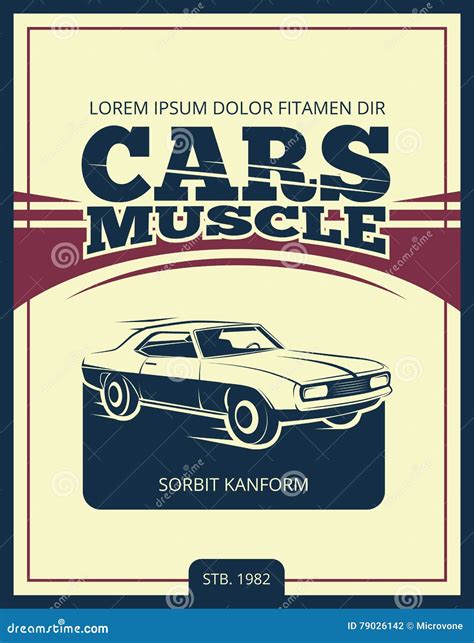 Vector Vintage Poster With Retro Car 70s Stock Vector Illustration Of