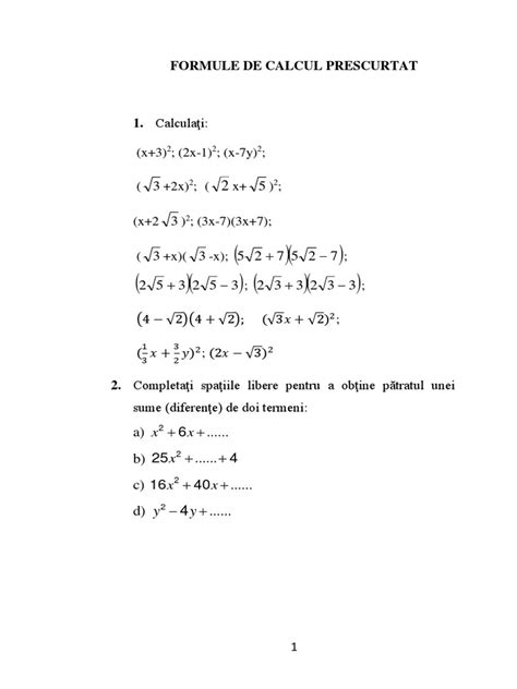 Formule De Calcul Prescurtat Pdf