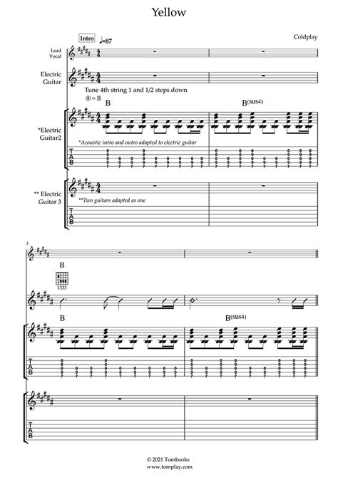 Yellow Coldplay Guitar Tabs And Sheet Music